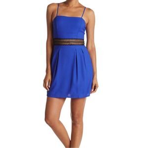 19 Cooper Blue and Black Spaghetti Strap Lattice Cut Out Mini Dress Size Medium